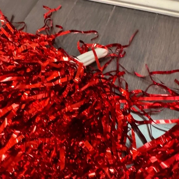 NWOT Metallic Red Cheerleading Pom Poms with Handles Girls Cheerleader - Picture 4 of 4